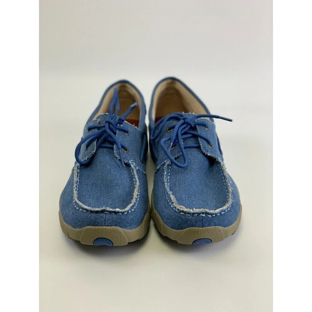 Twisted X Boat Shoe Driving Moc Toe Denim‎ Canvas Blue Laces MDM0052 Mens 11.5